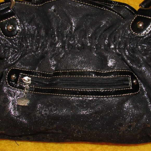 CLASSIC BLACK KATHY VAN ZEELAND PURSE-CHARMS-SHINY-POCKETS-VEGAN-PERFECT! - Picture 11 of 14